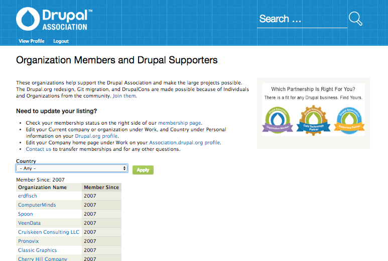 Drupal Supporting Partner Directory
